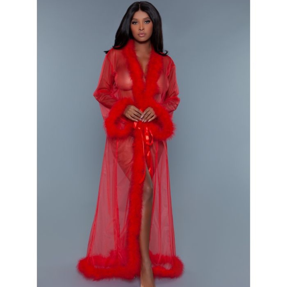 NWT Red Fur Lined Full Length Robe